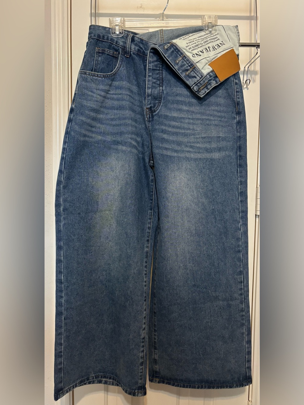 Micas High-Rise Wide Leg Fold-over Jeans in Medium Blue - Picture 3 of 7